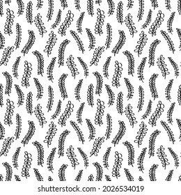 Abstrakter botanischer Hintergrund. Schwarzes, nahtloses Muster mit Blättern. Handgezeichnet, Vektorhintergrund. Schwarz-weißer Vektorhintergrund.