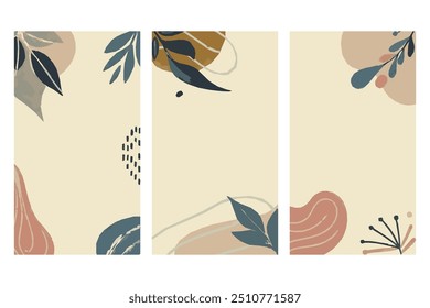 El fondo botánico Abstractas presenta tonos suaves y terrosos con diseños de hojas minimalistas, perfectos para un tacto sereno y elegante a los anuncios de redes sociales. Ideal para productos ecológicos o marcas de bienestar