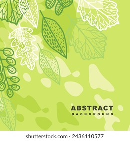 Abstract botanical background with green leaves. Minimalistic style with spring floral design elements. Editable vector template for card, banner, invitation, social media post, poster, seasonal sale