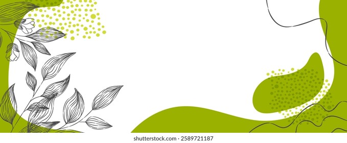 Abstract botanical background with hand-drawn outline leaves. Vector illustration