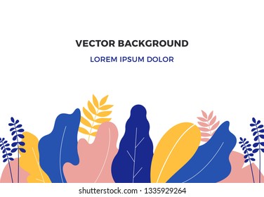 Abstract botanical background. Minimal flat leaves contemporary style, nature art with empty copy space for text. Boho poster vector illustration