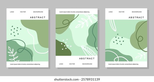 Abstract botanical background in natural green tones with smooth organic lines and leafy elements. Perfect for branding, packaging, social media, print materials, and web design.