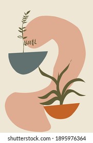 abstract botanical background, simple wall art, modern boho vector design
