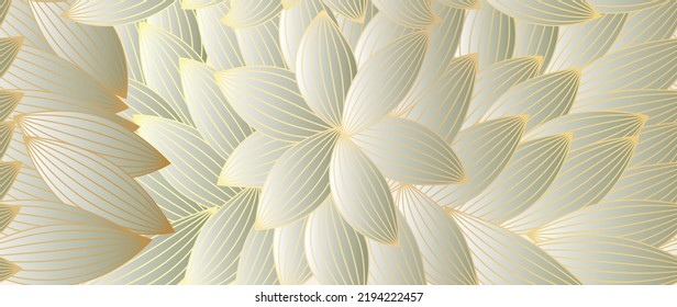 Abstract botanical background vector. Luxury leaf wallpaper with gold line, plant, foliage, leaves, line art. Elegant foliage design for wallpaper, prints, cover, fabric, wall art and home decor.
