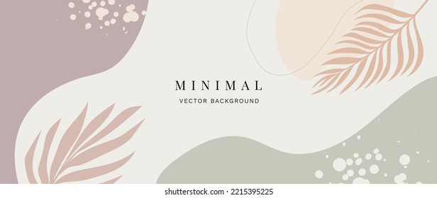 Abstract botanical background vector. Minimalist wallpaper with palm leaves, tropical plant, line art, earth tone color, organic shapes. Foliage art for banner, poster, bed and packaging.