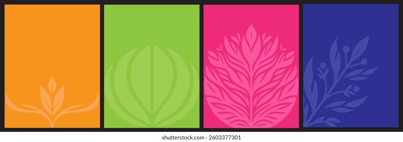 Abstract Botanical Backgrounds in Vibrant Colors Modern Minimalist Floral Design.