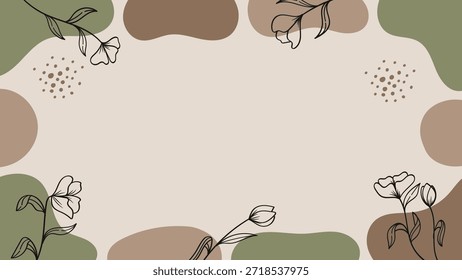 Fondo Abstractas botánico del Anuncio de la flor dibujada de la línea de Boho. Ilustración vectorial