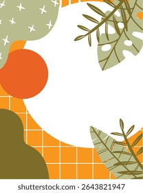 Abstract botanical composition with geometric shapes and tropical leaves