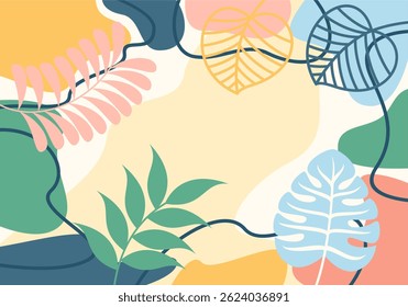 Abstract Botanical Composition with Organic Shapes and Leaves