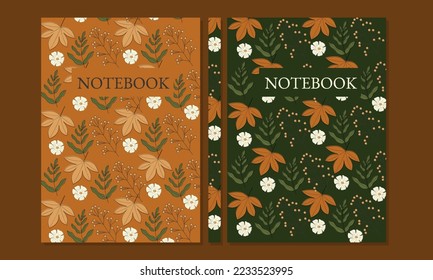 abstract botanical covers set. Seamless pattern floral design. brown green background. size A4 For notebooks, planners, brochures, books, catalogs.