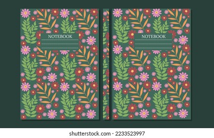abstrakter botanischer Cover-Set. Nahtloses Muster, florales Design. brauner grüner Hintergrund. Größe A4 Für Notebooks, Planer, Broschüren, Bücher, Kataloge.