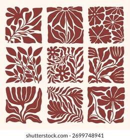 Abstract Botanical Cutout Pattern Vector Set, Hand Drawn Floral Shapes for Modern Wall Art
