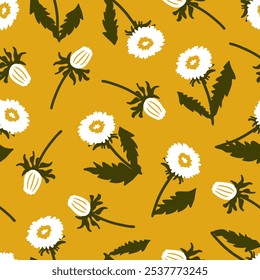 Abstract Botanical Dandelion Flower Plant Pattern. Ideal for botanical-themed designs, nature-inspired textiles, and spring decor. Perfect for use in packaging, digital designs.
