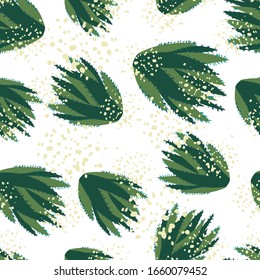 Abstract botanical exotic backdrop.  Cactus seamless pattern on white background. Cacti wallpaper. Design for fabric, textile print, wrapping paper. Creative vector illustration