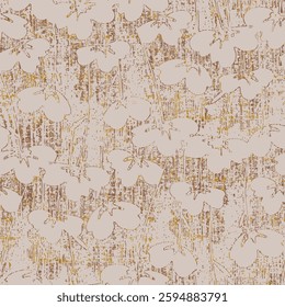 Abstract botanical Floral brush strokes seamless pattern design for fashion textiles, graphics, backgrounds and crafts linen texture leaves silhouettes Chic rustic interior stylish pattern all over 