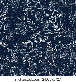 Abstract botanical Floral denim textured  seamless pattern design for fashion textiles, graphics, backgrounds and crafts linen texture  leaves silhouettes Chic rustic interior stylish pattern all over