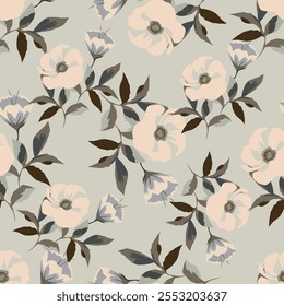 abstract botanical floral vector seamless pattern with roses herbs and leaves big set background with flowers