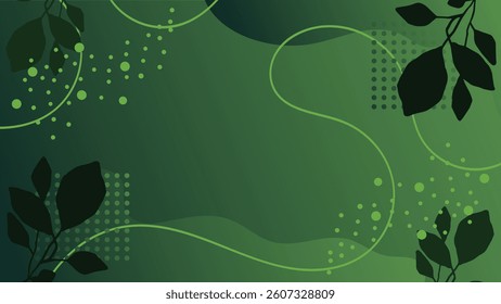 abstract botanical frame with dark green leaves and shapes on a light green background. Nature concept