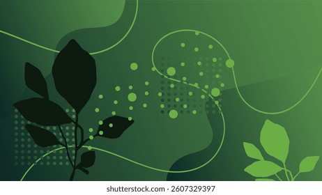 abstract botanical frame with dark green leaves and shapes on a light green background. Nature concept
