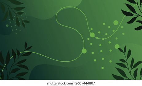 abstract botanical frame with dark green leaves and shapes on a light green background. Nature concept