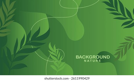 abstract botanical frame with dark green leaves and shapes on a light green background. Nature concept