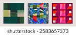 Abstract botanical geometric patterns. Unique multicoloured print set. Fashionable template for design. 