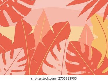 Ilustración botánica Abstractas con hojas tropicales estilizadas