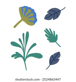 Abstract botanical illustration featuring vibrant floral elements and leaves, ideal for eco-friendly, decorative, and natural design themes.