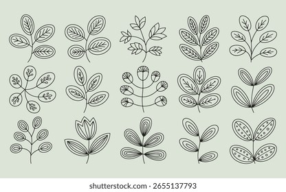 Abstract botanical illustrations in a grid layout