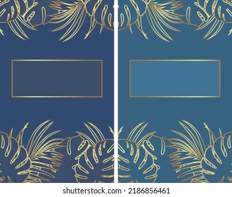 Abstract Botanical Label. Greeting layout and decor with tropical leaves. Holiday Social Media Post Template