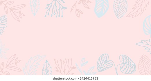 Abstract botanical leaf and floral  frame hand drawn illustration in outline design style for poster and print template