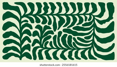 Abstract botanical leaf green art poster. modern contemporary background, minimal print floral element, organic shape. Vector illustration