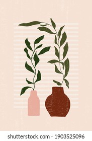 Abstract Botanical leaves print boho minimalist printable wall art geometric abstract print bohemian art work, vector