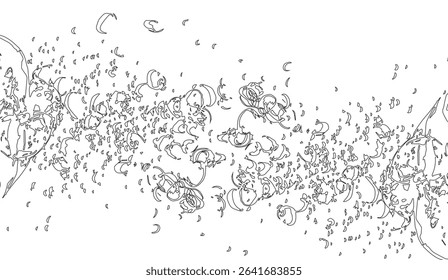 Abstract Botanical Outlines Design, Delicate Floral Pattern of Hand-Drawn Style Plants and Petals in Black and White, Modern Floral Texture for Backgrounds and Creative Projects