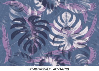 Abstract Botanical Pattern: This artistic digital rendering captures the essence of nature, featuring a seamless pattern of monstera leaves against a subtle, textured backdrop.