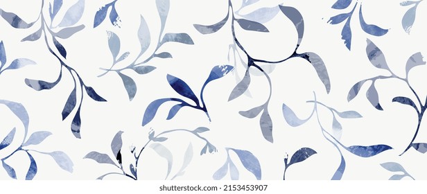 Abstract botanical in pattern vector background. Foliage wallpaper with blue leaves, branches in watercolor texture. Spring leaf illustration suitable for fabric, prints, cover.