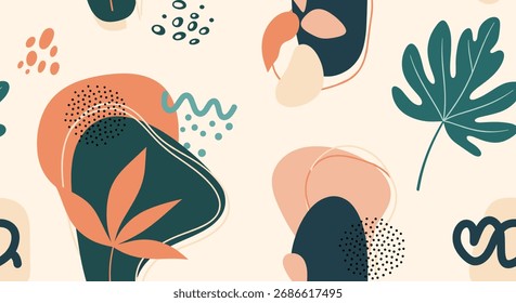 Abstract botanical patterns with organic shapes and natural elements.