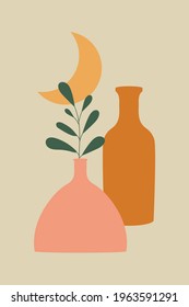 Abstract botanical poster. Boho contemporary background, minimalist decor. Vector illustration.