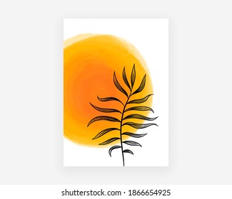 Abstraktes botanisches Poster. Boho handgemalt geometrische Sonnenform minimalistische Pflanze, neutraler Aquarell Hintergrund für Wanddekor. Moderne Vektorgrafik 