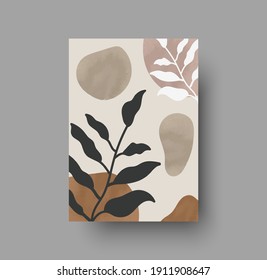 Abstract botanical poster, boho style. Floral vector background for luxury bohemian interior with neutral pastel color. Elegant composition for print and wallpaper. Flower decor, nature art watercolor