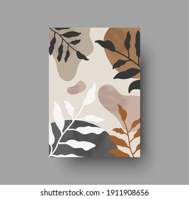 Afiche botánico abstracto, estilo boho. Fondo vectorial floral para lujosos interiores bohemios de color pastel neutro. Composición elegante para papel impreso y papel pintado. Decoración de flores, acuarela de arte natural