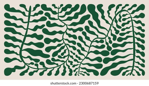 Abstract botanical poster. Contemporary background Matisse style, modern print floral element, organic wavy shapes. Minimal vector art