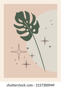 Abstract botanical poster. Contemporary nature background bohemian aesthetic, boho wall decor.