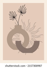 Abstract botanical poster. Contemporary nature background bohemian aesthetic, boho wall decor.