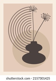 Abstract botanical poster. Contemporary nature background bohemian aesthetic, boho wall decor.