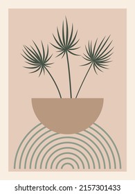Abstract botanical poster. Contemporary nature background bohemian aesthetic, boho wall decor.