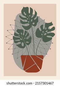 Abstract botanical poster. Contemporary nature background bohemian aesthetic, boho wall decor.