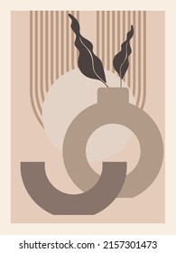Abstract botanical poster. Contemporary nature background bohemian aesthetic, boho wall decor.