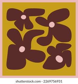 Abstract botanical poster with groovy funky flowers in modern retro style. Floral card concept template for interior wall art, poster, print. Vector illustration