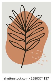 Abstract botanical poster with a hand-drawn palm leaf, organic shapes, and earthy tones. Modern wall art